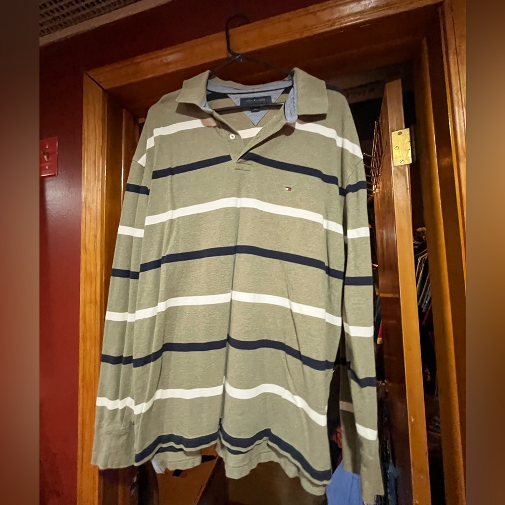 Tommy Hilfiger Men's Olive Striped Shirt
